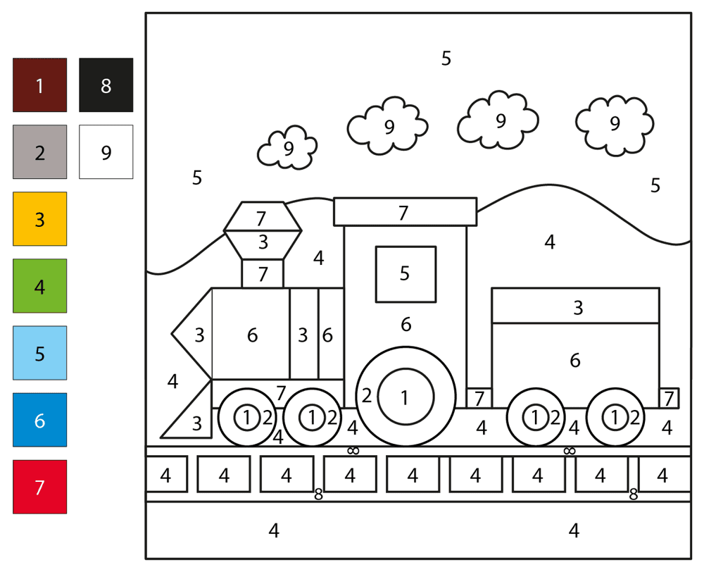 Train Color By Number Coloring Page Md Coloring Page — Free Printable — free printable coloring page